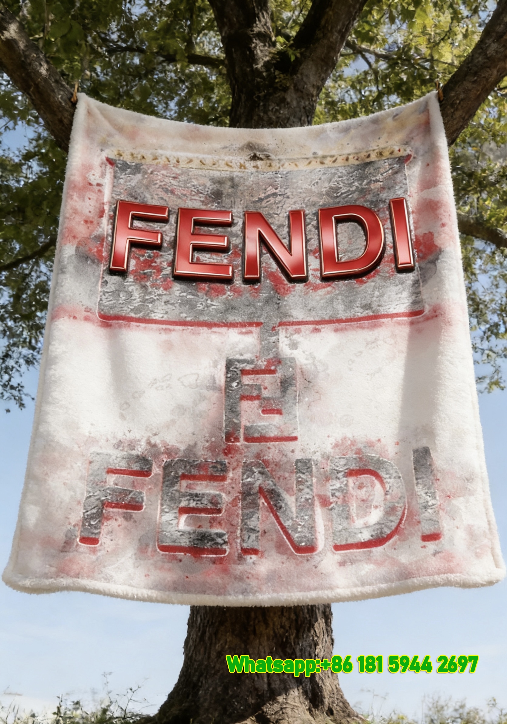Fendi Vintage Watercolor FF Logo Flannel Sofa Throw Blanket Luxury Designer IMG_9357